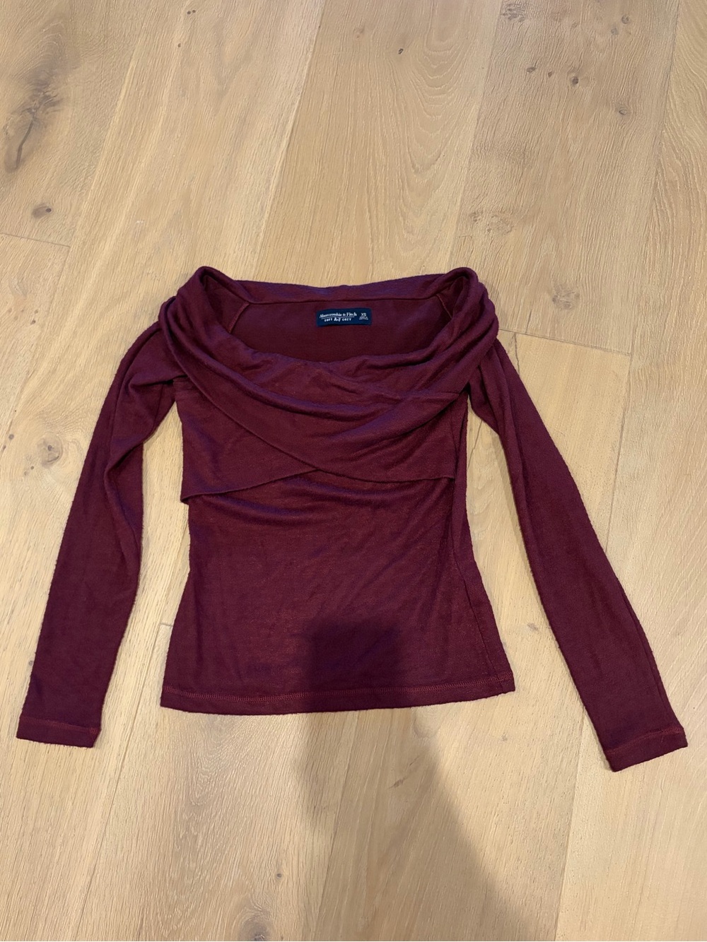 Abercrombie & Fitch Burgundy Off-Shoulder Soft Long Sleeve Top